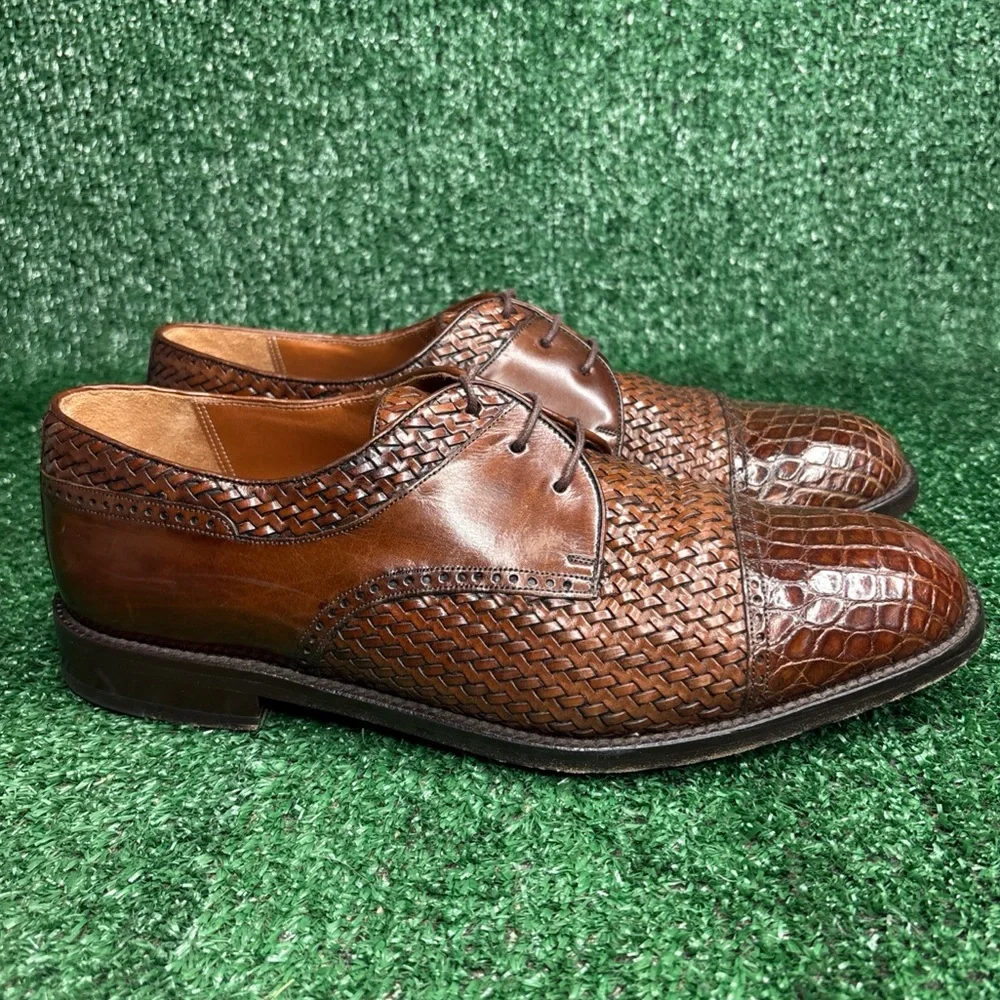 Garys International‎ Woven Leather Genuine Crocodile Shoes Sz 8.5 Made in Spain